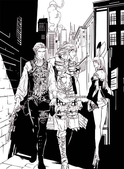Found this old FFXII illustration called "Flirting Viera". [2019]. I still kinda like it. #Basch #Balthier #FFXII #FF12.