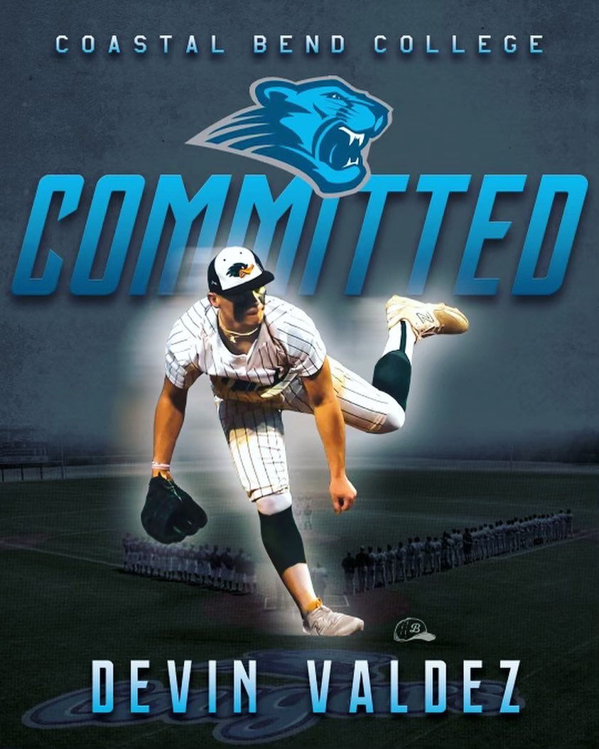 _devinvaldez's tweet photo. I’m excited to announce that God has blessed me beyond measure to allow me to continue my academic and athletic career at Coastal Bend College. Huge thanks to @Andrewcohen27 &amp; @RyanBenitez34 for taking a chance on me. 
#DefendTheBend #LosCougars 🐾 https://t.co/8PLsQ7btOd
