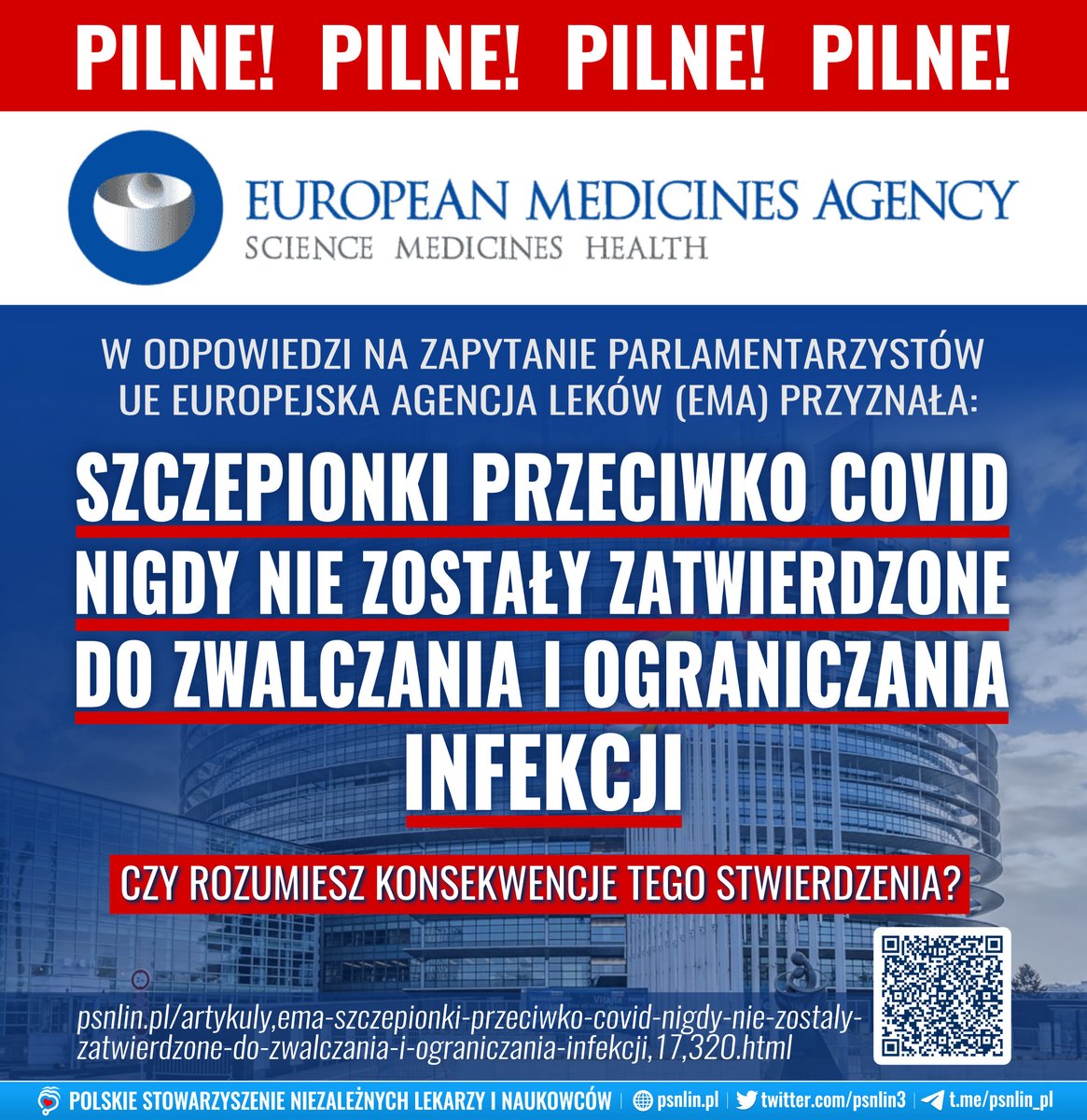 <a href="/DiedSuddenly_/">Died Suddenly</a> 🟥Europejska Agencja Leków (EMA)
➡️Poinformowała parlamentarzystów UE:
➡️"SZCZEPIONKI PRZECIWKO COVID NIGDY NIE ZOSTAŁY ZATWIERDZONE DO ZWALCZANIA I OGRANICZANIA INFEKCJI".
➡️Czy rozumiesz konsekwencje tego stwierdzenia?
➡️Przeczytaj i obejrzyj:
🔗psnlin.pl/artykuly,ema-s…