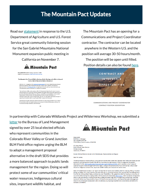 themountainpact's tweet photo. Check out our November #ConservationUpdate with information on #publiclands, #nationalmonuments, #climate issues, &amp; more conservation-related issues impacting western mountain communities.
https://t.co/LXIHLbmmJB

Sign up to get these in your inbox here - https://t.co/Jl54WJDI1C https://t.co/g0LB7hvHTX
