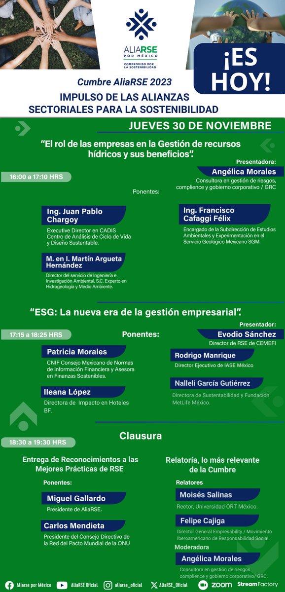 Continuamos con las actividades de la Cumbre AliaRSE 2023.
¡Sigue la transmisión a través de nuestras redes a partir de las 4:00 pm!

#AliaRSE #EmpresasTrabajandoXTi 🌎🌱