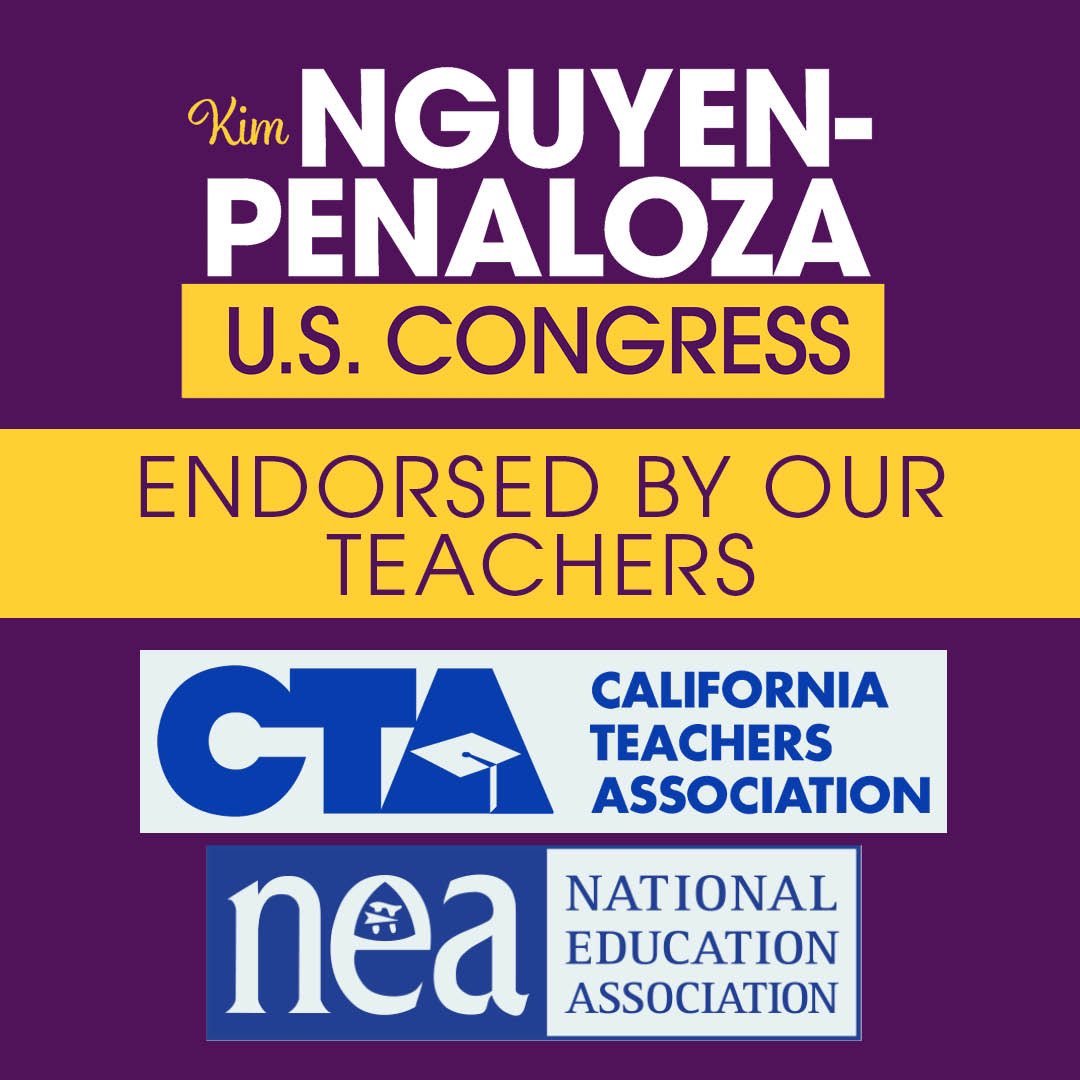 votekimnguyen's tweet photo. As a product of local public schools, I have vivid memories of the teachers who went the extra mile for me and inspired me to public service, that's why I'm so proud to announce the endorsement of @WeAreCTA and @NEAToday!

They're ready to flip #ca45 and they're #inittonguyenit! https://t.co/YrV1LyZbs2