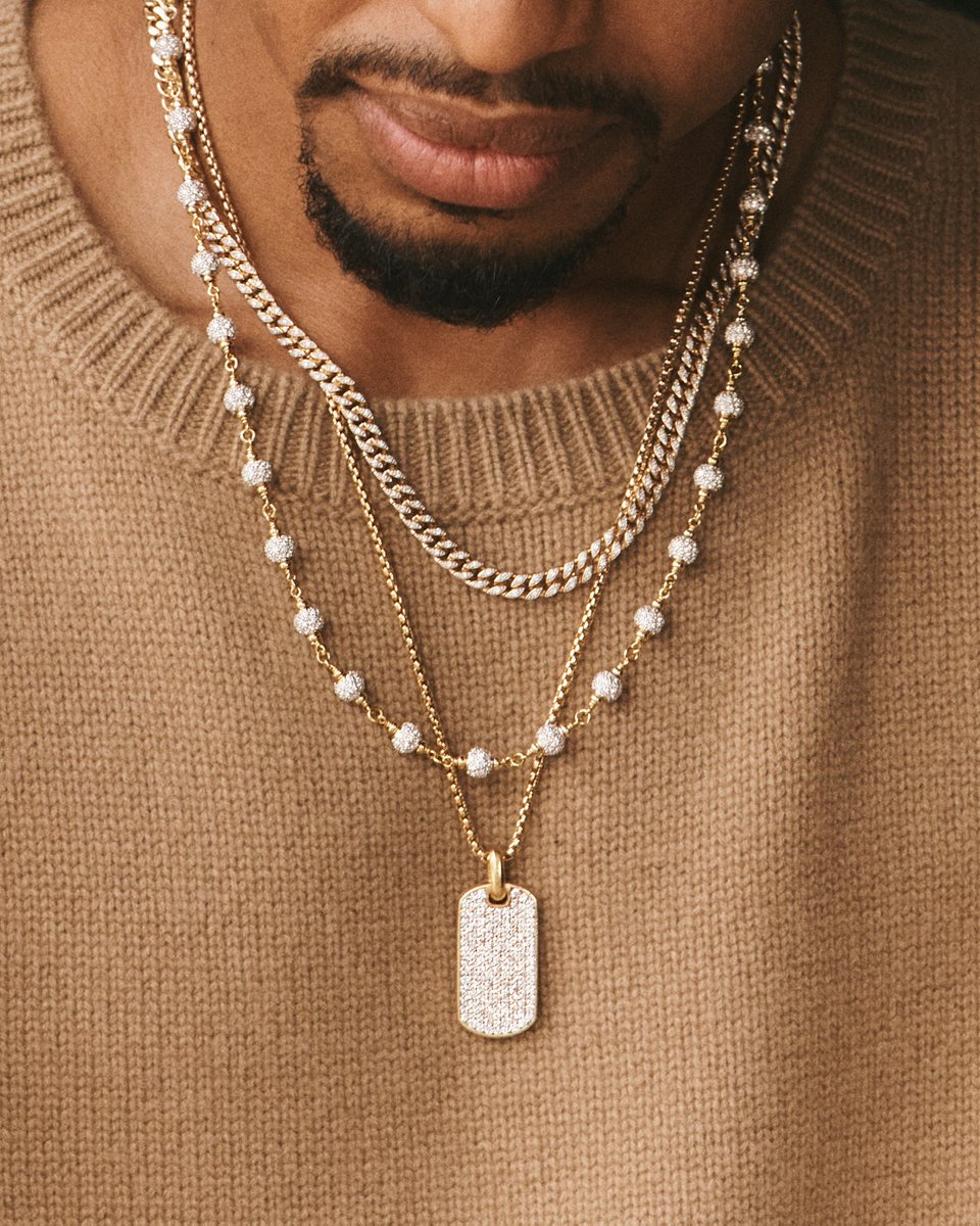 The layers and textures of diamond pavé necklaces, worn by NY @mets shortstop @lindor12bc. #DavidYurman bit.ly/3R5T4Bb