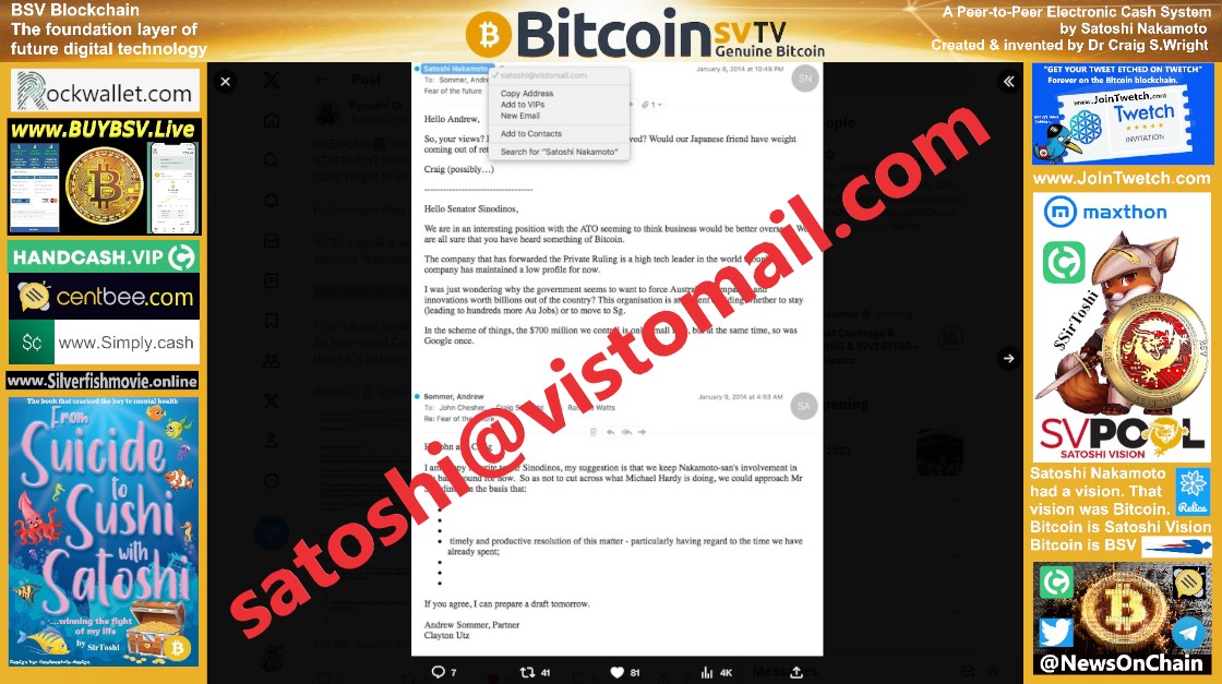 News: COPA &amp; satoshi@vistomail.com email from CSW!!!
youtu.be/zrcsVrJxoCg