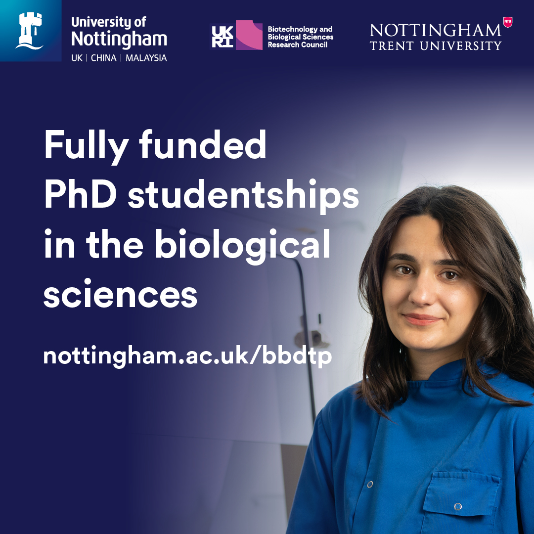 Recruitment for PhDs starting in September 2024 is now open - we are offering fully-funded positions for home and international students in the biological sciences. Explore what's on offer at nottingham.ac.uk/bbdtp