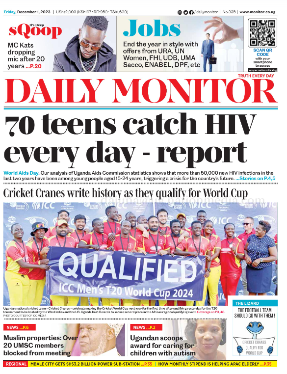 DailyMonitor's tweet photo. ◉70 teens catch HIV every day - report 
◉Details in your Monitor for the 1st Friday in the last month of 2023 | Now on e-paper at👉🏾https://t.co/wgdIEsTIGG  #MonitorUpdates https://t.co/X8X7OoTooN