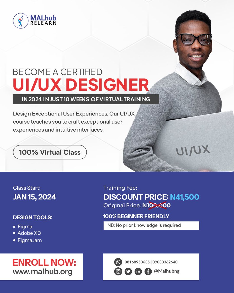 malhubng's tweet image. Become the new Tech wiz!
Gain skills that will position you for global opportunities

MALhub Relearn Program is a 3-month high quality, expert-led, Virtual training targeted at solving problems while leveraging technology.

Available Course

- Data Analysis

- Frontend Coding