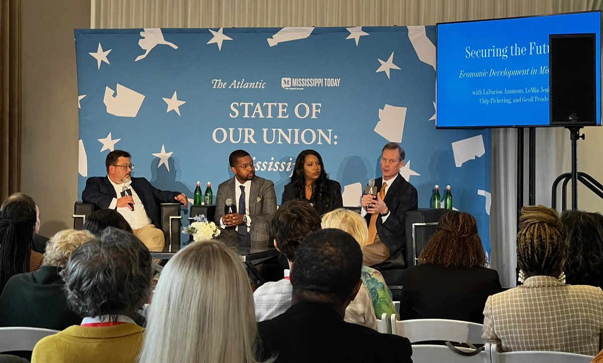 Mississippi’s potential for economic development was also thoroughly discussed today at #AtlanticSOOU. Was great to hear from <a href="/ChipPickering/">Chip Pickering</a> about the exciting opportunities headed our way for advancements in tech, cancer research, and stronger HBCUs
<a href="/TheAtlantic/">The Atlantic</a> <a href="/MSTODAYnews/">Mississippi Today</a>