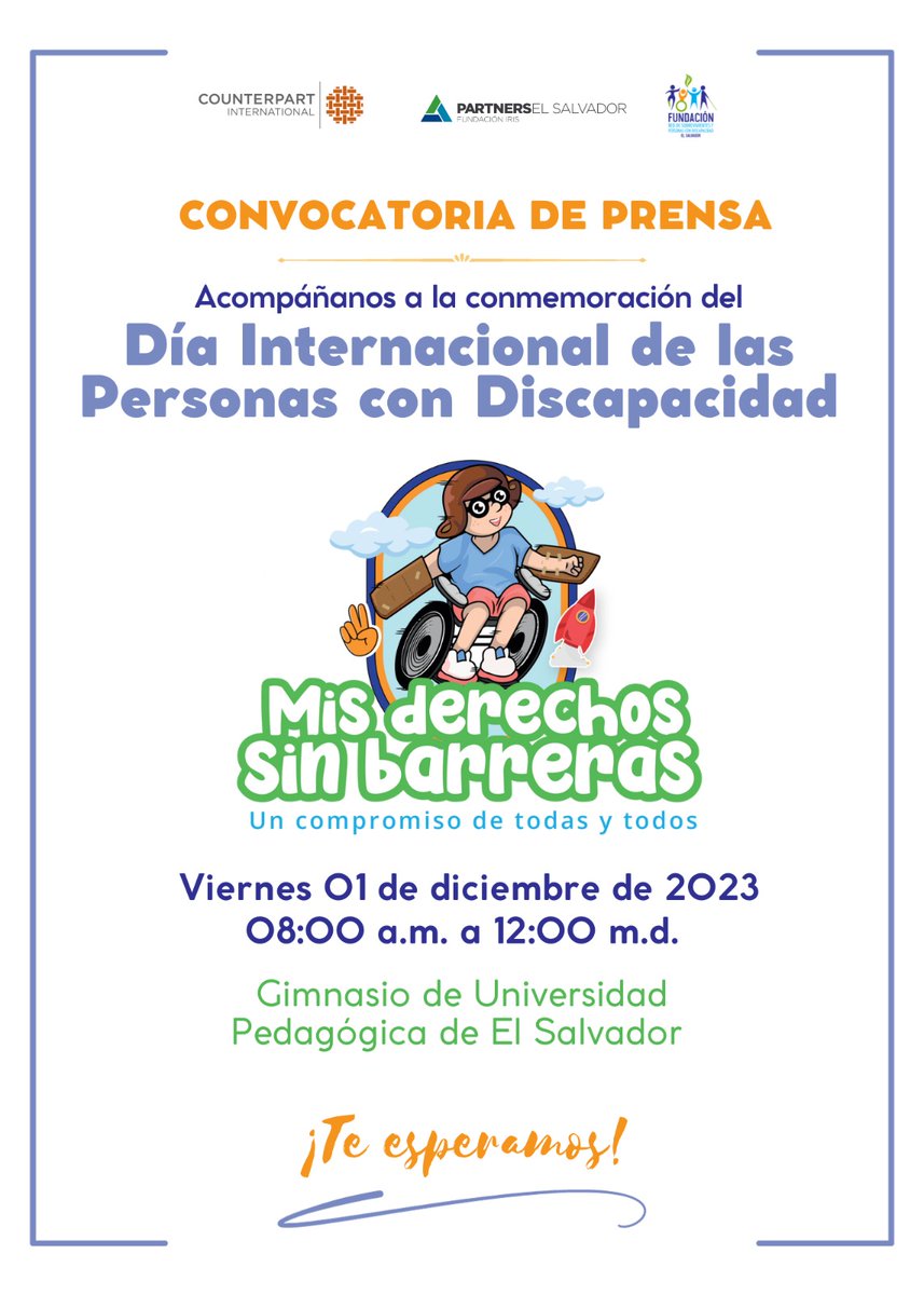 Sobrevivientes's tweet photo. 📣 Convocatoria de Prensa 📣

🕗 Viernes 01 de diciembre 2023
📅 08:00 a.m.
📍Gimnasio Universidad Pedagógica de El Salvador 

Más información al 7690 5259
@tcsnoticias @teledos_tcs @NoticieroHechos @noticias4vision @TelenoticiasGMV @ElMundoSV https://t.co/N4vrLVdSad