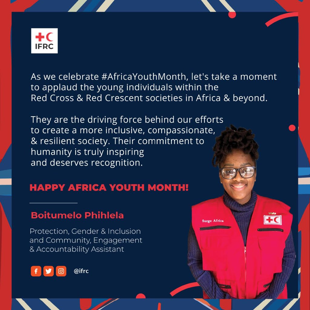 Tshedi_Sibande's tweet photo. I also want to give a big shout out to my fellow youth in the secretariat who have taken time to participate in this Africa Youth Month. 

Your presence in every department is a true reflection of our collective belief in investing in the youth #IFRCSouthernAFR . https://t.co/BL294rXZN9