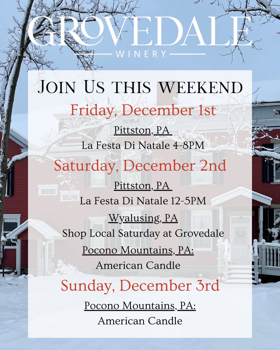 grovedalewinery's tweet photo. This Saturday Nannette's Charms will be joining us at the tasting room for Shop Local Saturday from 11-5PM. We invite you to stop by and check out their handmade jewelry for your holiday gift-giving! 🎄🎁🍷

#discovernepa #pawine #localwinery #festival #shoplocal https://t.co/XpzOLqDzvX