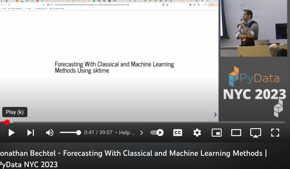 predict_addict's tweet photo. Conformal Prediction for time series is 🔥🔥🔥🔥🔥🚀🚀🚀🚀.
At PyData New York conference whilst presenter of @sktime_toolbox gets a question 🙋♀️ about conformal prediction from the audience (36:44 onwards), confirms #conformalprediction has been integrated into #sktime.
The story about conformal prediction in open source time series libraries actually started with sktime, less than 2 years ago I run a poll asking which time series library will implement conformal prediction first and @FranzKiraly has risen to the challenge.
The rest is history, #sktime became the first open source library to implement the best uncertainty quantification framework for time series.
https://t.co/CTBwVDk7cJ
#timeseries #conformalprediction #forecasting