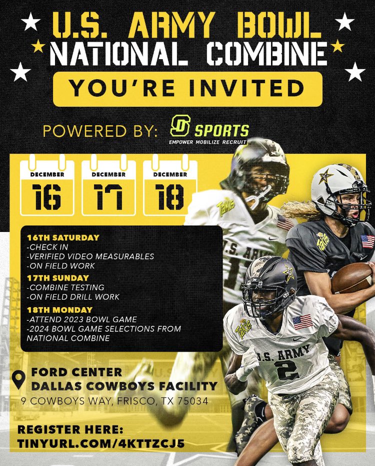 Thanks for the invite to the U.S. Army bowl national Combine ! @COACHJGZ @Coach_Sokol @CyCreekBooster