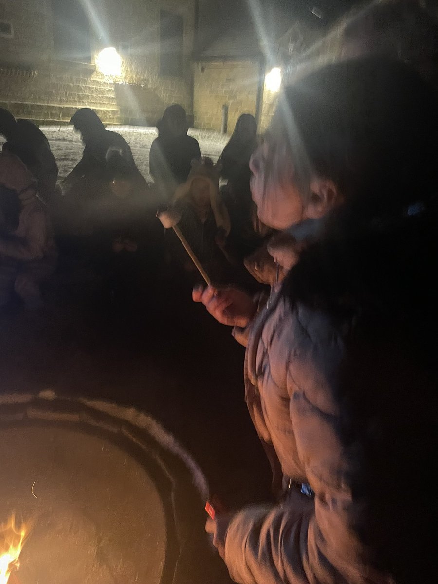 HMSDragon23's tweet photo. Last night! 
We are having such a good time, final evening enjoying the camp fire! 
It have been snowing and we have loved it! https://t.co/nReK7019hN