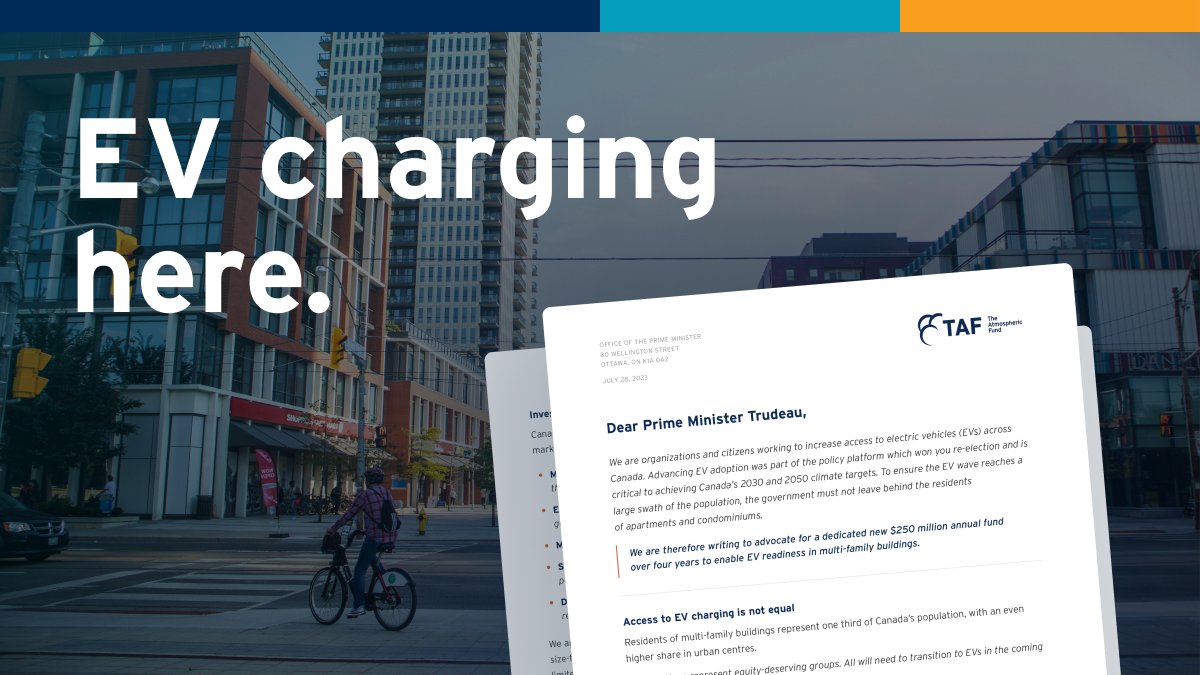 Let's ensure the EV wave reaches Canada's population, including urban tenants & condo-dwellers. It's critical to our #climate targets. We're urging the fed gov't to invest in EV-ready multi-family buildings in #Budget2024. Add your voice to our call: taf.ca/ev-ready-charg…