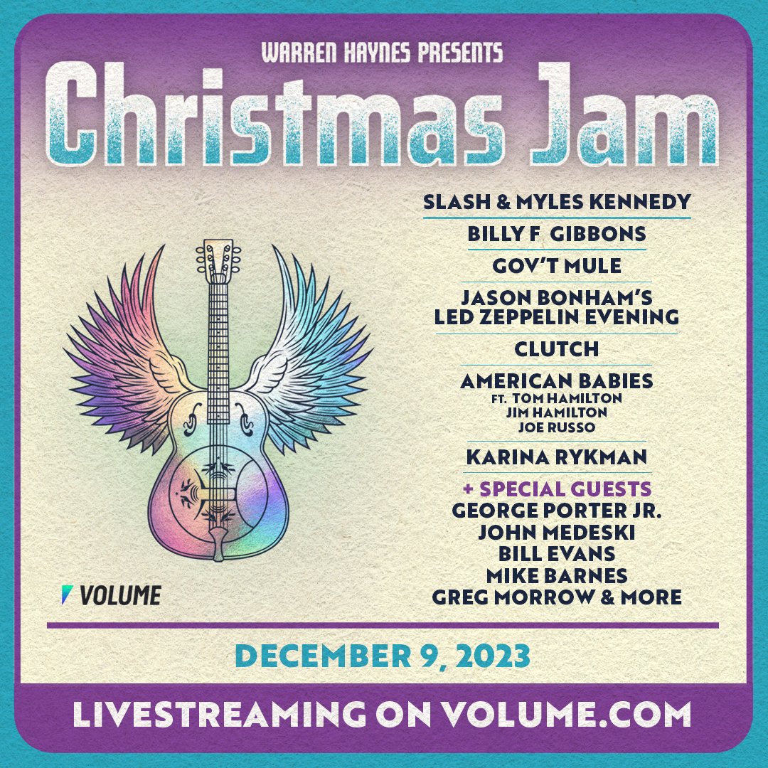 Christmas Jam will be streaming live on Volume.com. Join us on 12/9 for an epic night ft. Slash & Myles Kennedy, Gov't Mule, Yours truly & more to raise funds for Asheville Area Habitat for Humanity and BeLoved Asheville. 🎟️: volume.com/t/cc4r6Z/ @GetOnVolume