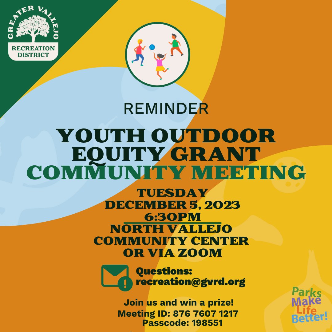 GVRD is seeking community input at their Youth Outdoor Equity Grant Community Meeting! Join in person or via Zoom and win a prize! Questions? Contact recreation@gvrd.org