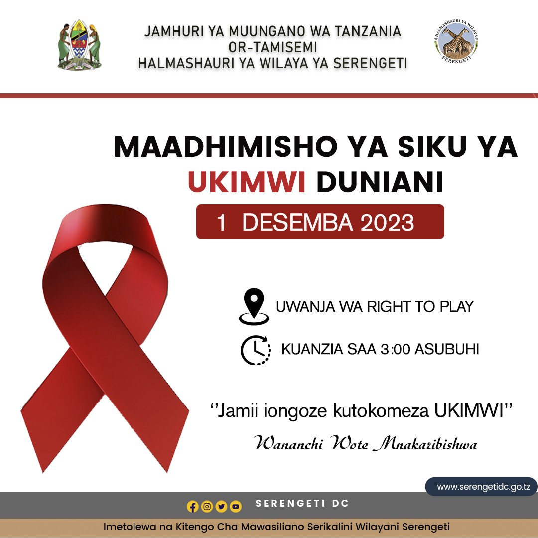 *MAADHISHO YA SIKU YA UKIMWI DUNIANI -WILAYANI SERENGETI*
.
.
.
.
.
@WHO_Tanzania @wizara_afyatz @ummymwalimu @elimuyaafya @afyare_elmi @talkHIV