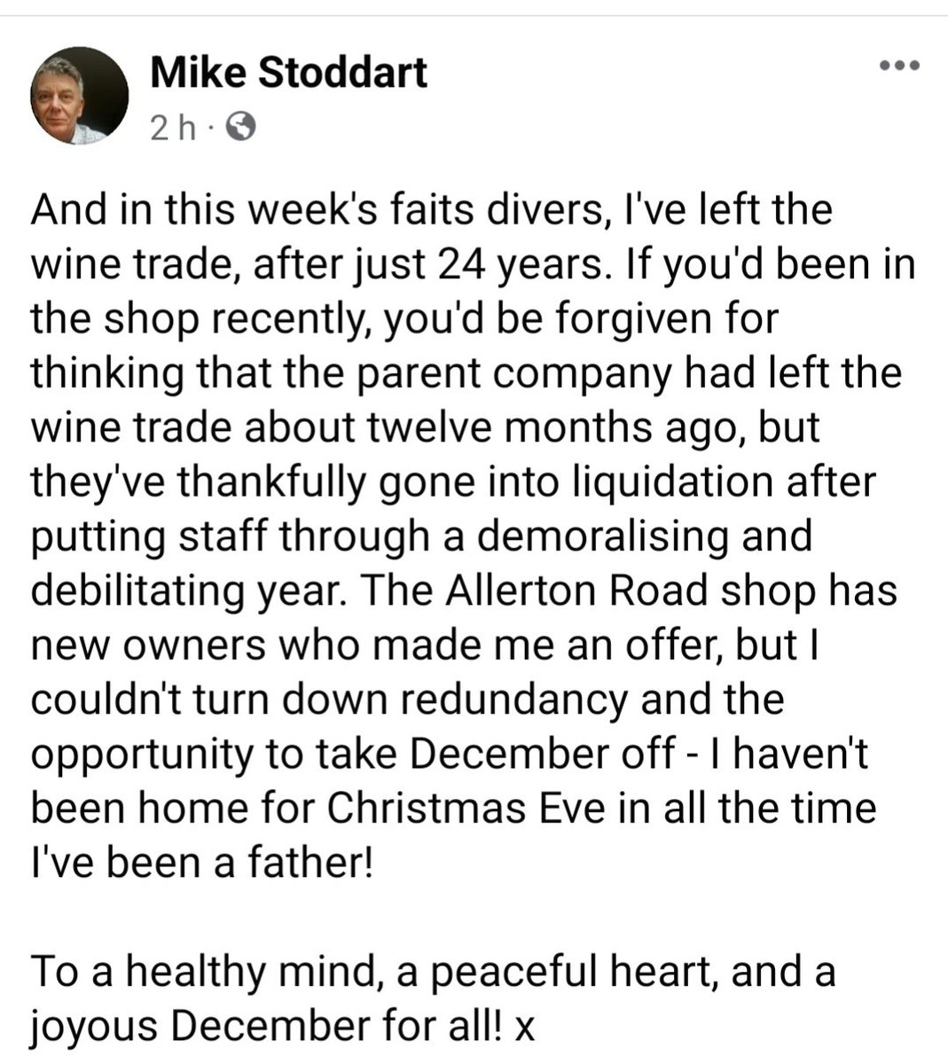 I've left the wine trade after 24 years. I can't fit much into a tweet so here's my FB post. But thanks to all of you who've been so supportive throughout that time, too many to list but you know who you are! @angiesliverpool @jeffyoungwriter @bernieworld @korkymaster @matt_77r