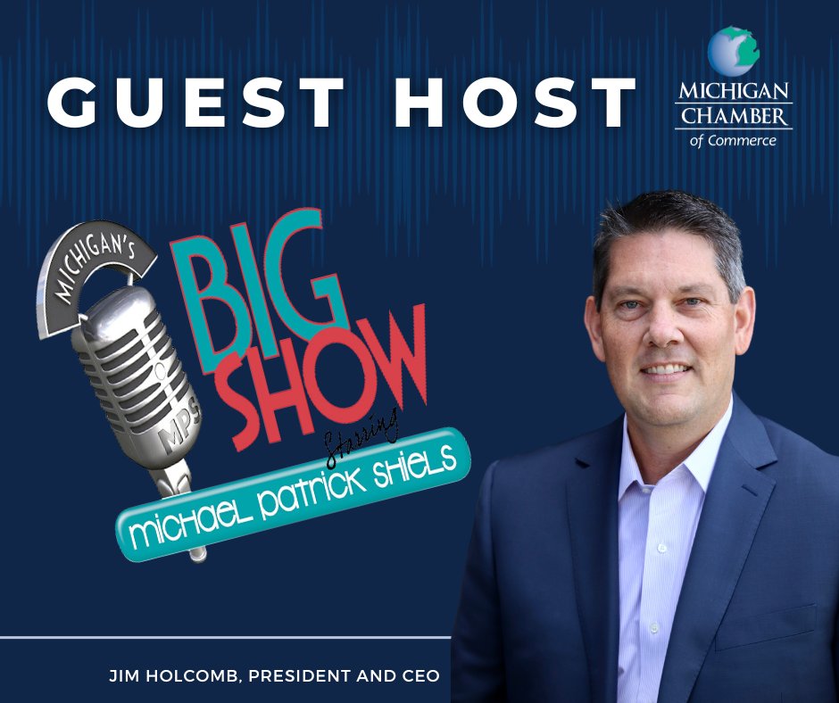 Tune in tomorrow to @mibigshow with the MI Chamber's very own, Jim Holcomb, as guest host. Hear hot topics affecting the Great Lakes State, along with programs and resources that are building a stronger Michigan. Here's how to listen: bit.ly/3GlZsiH