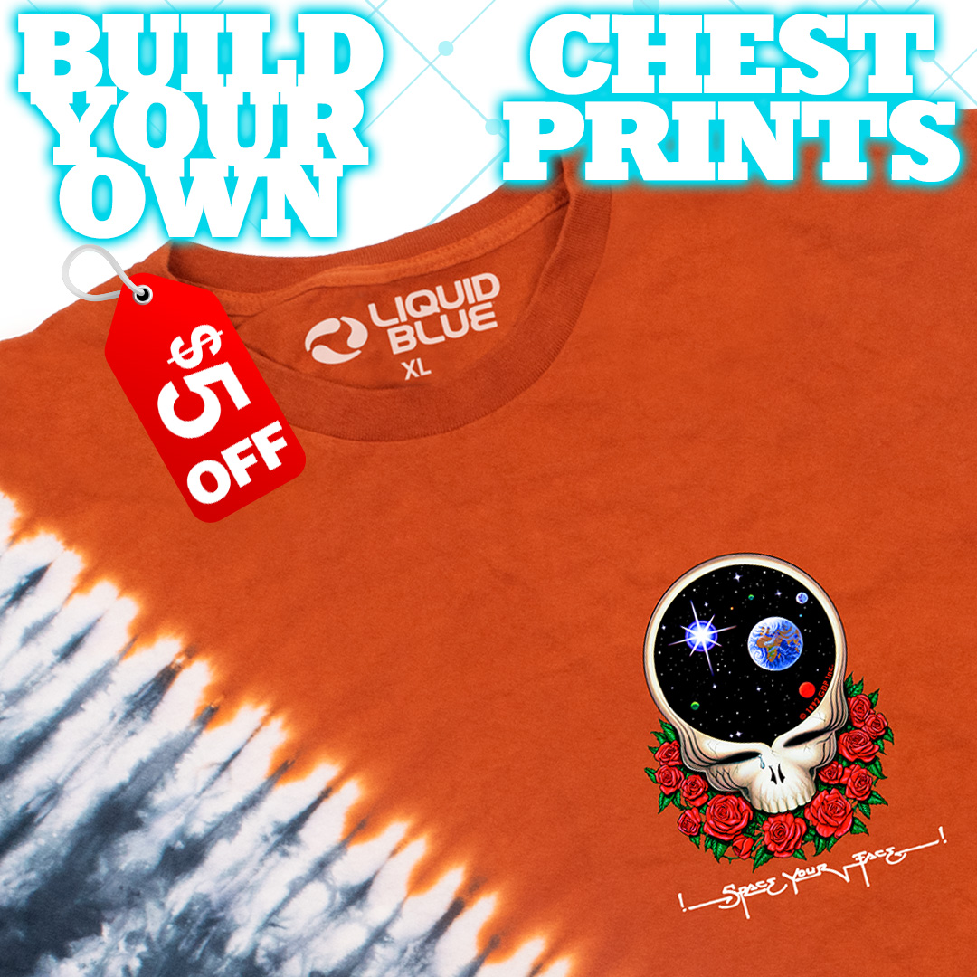 liquidbluetees's tweet photo. $5 OFF NEW Space Your Face Grateful Dead™ Chest prints! https://t.co/L1hxupNad0 S-6X Build Your Own Tie-Dye, Long Sleeve & Hoodie • SALE ends Sunday • $4 Shipping* #gratefuldead #stealyourface #deadhead #deadandcompany #jerrygarcia #bobweir #dancingbear #chestprint #tiedye https://t.co/WeqAys4sY2