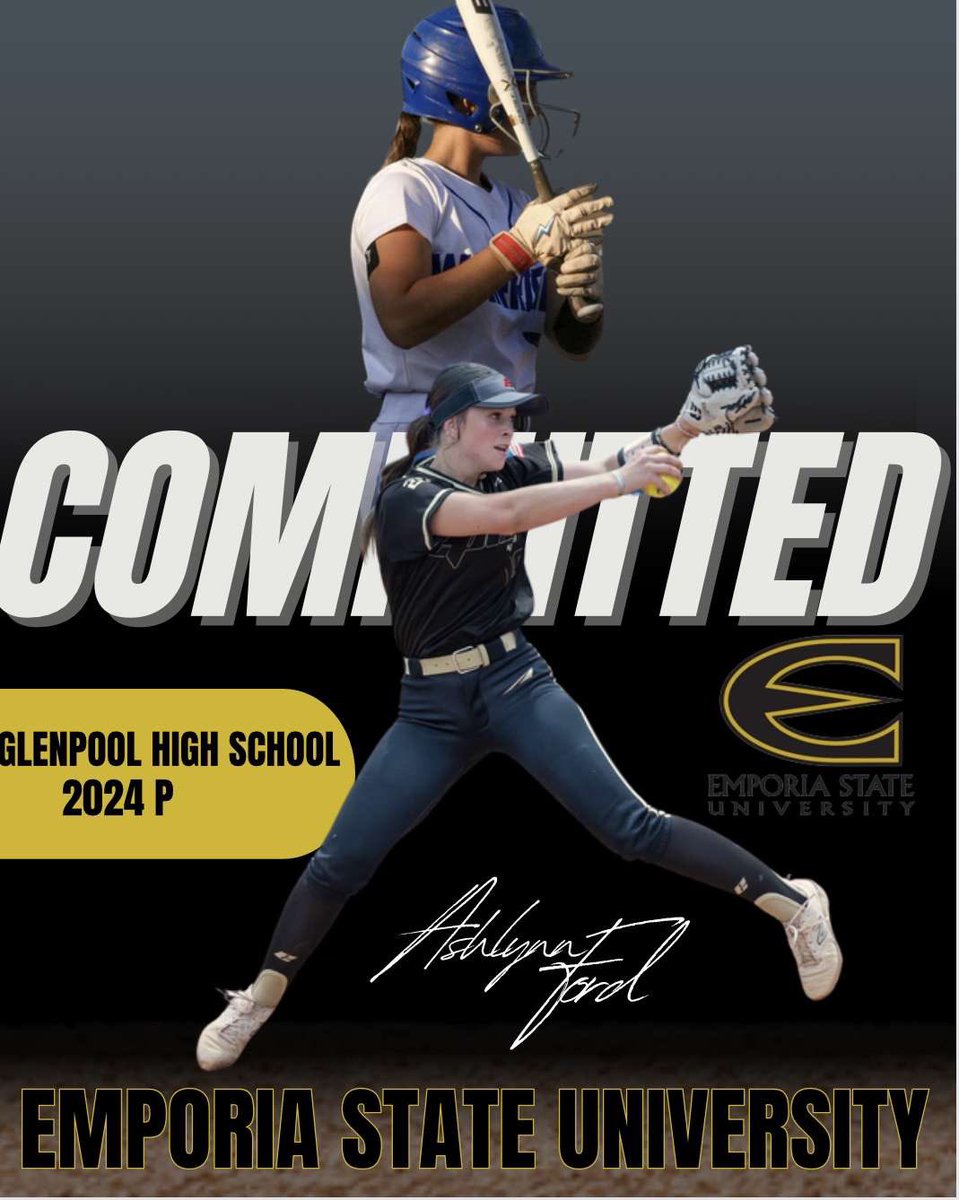 ashlynnjford's tweet photo. Beyond blessed. I’m so excited! 💛🖤 @Glenpoolsoftbal @epicvickrey @CoachHill_ESU @EState_Softball https://t.co/neeTtW8EN5