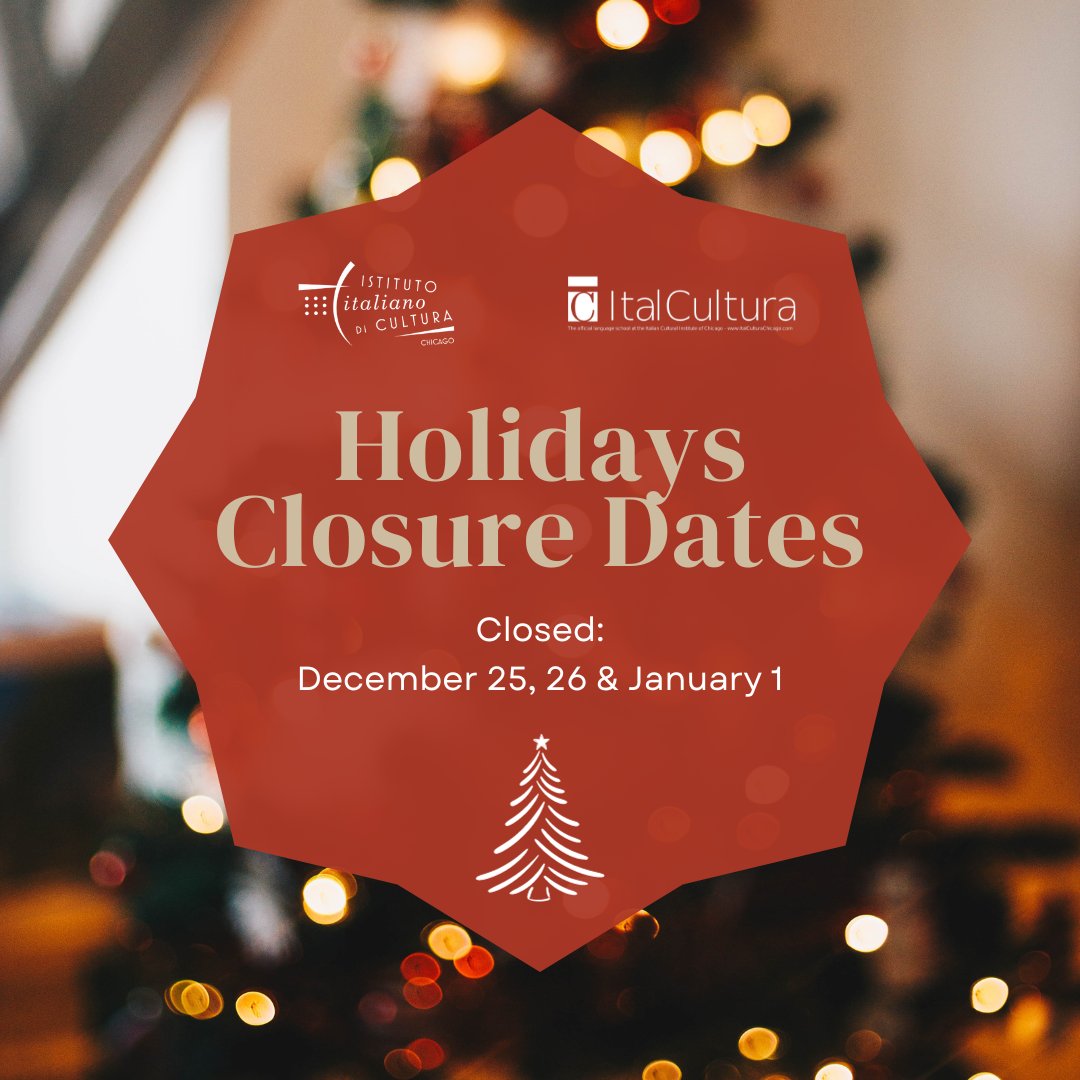 IIC_Chicago's tweet image. Happy Holidays from our staff at the Italian Cultural Institute and ItalCultura! We will be closed on December 25, 26 and January 1!

#holiday #feste