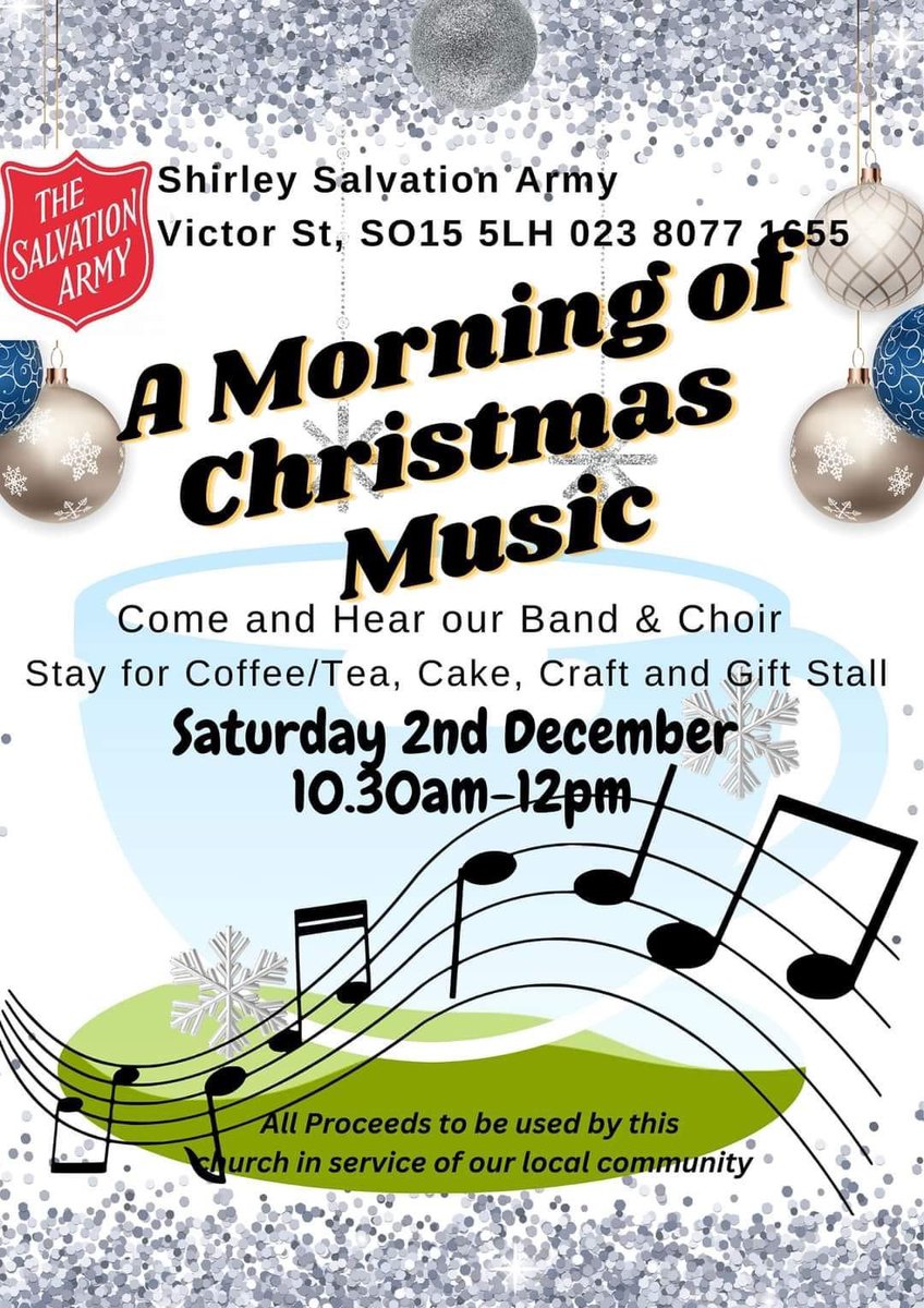 If you want to start getting into the #Christmas spirit and have nothing g to do on Saturday morning why not pop along to @sotonshirley to listen to the band and singing group whilst enjoying a coffee and cake