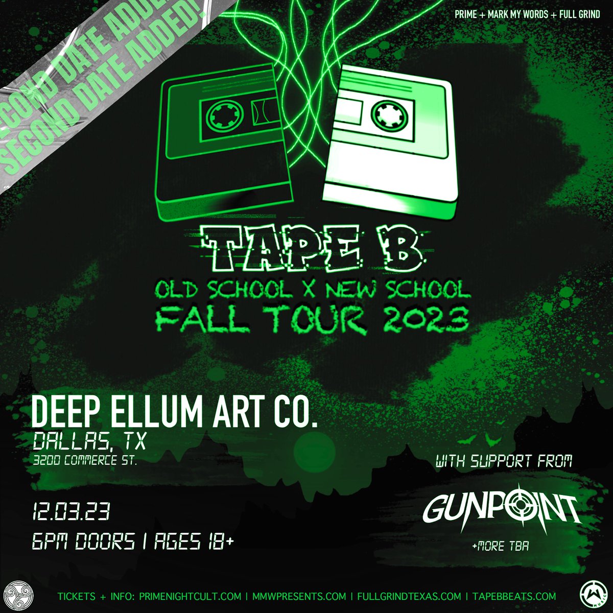 SURPRISE DALLAS! We added a second show for @Tapebbeats and @gunpointmusic _ on Sunday 12/3 at @DeepEllumArtCo Tickets live on mmwpresents.com!IT’S AN EARLY SHOW DOORS AT 6PM!