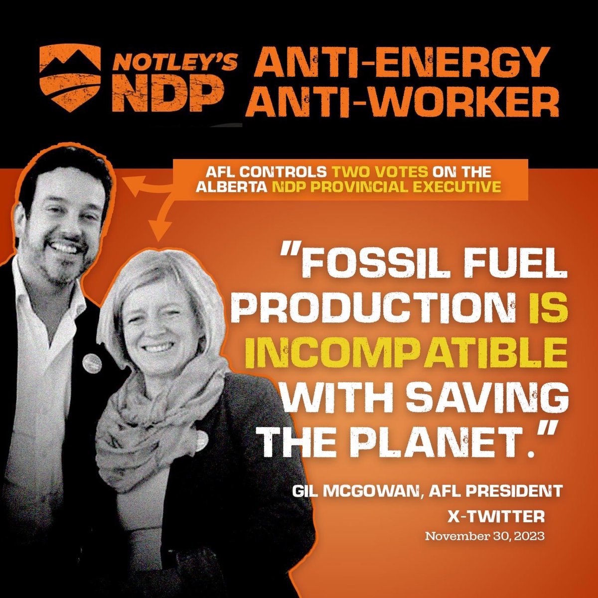 KLaw95490887's tweet image. This picture should be updated. Gil McGowan has aged and put on weight. Rachel Notley looks like she had a rough night.🍻These two are sabotaging Alberta&apos;s energy sector. They are anti-Alberta and both need to go. 👋⁦#NDPMustGo