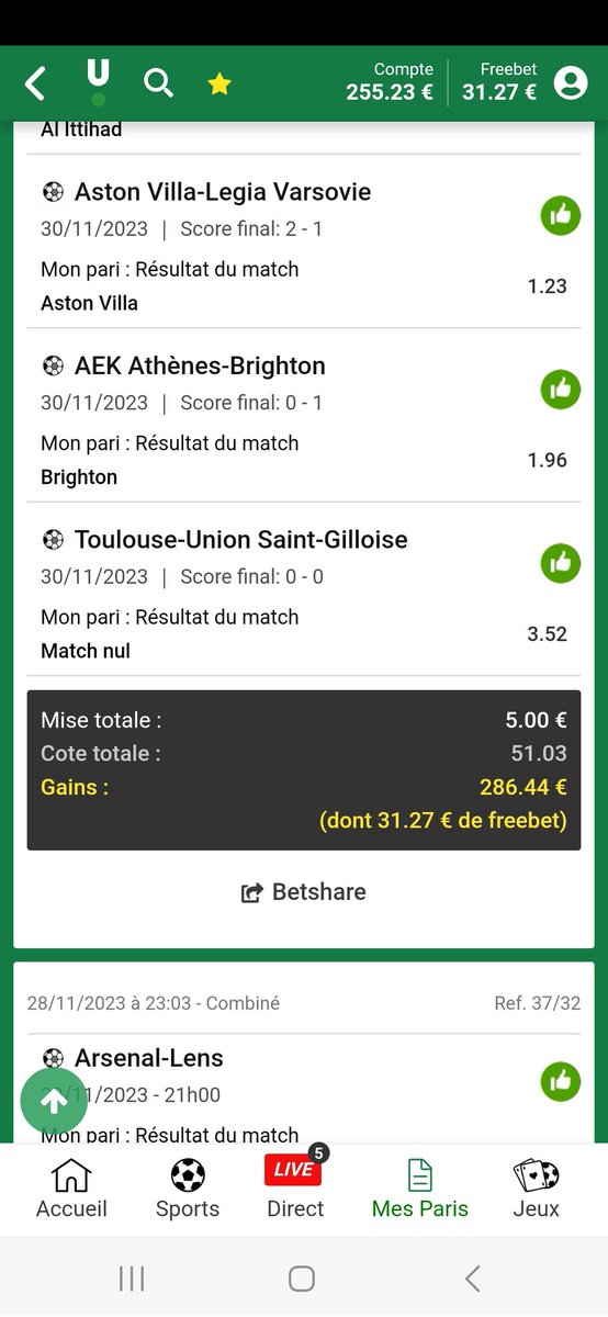Le50052's tweet photo. 255 euros pour 5 euros de mise 🔥🤜🤛 @UnibetFrance https://t.co/yPZa2o4Bd9