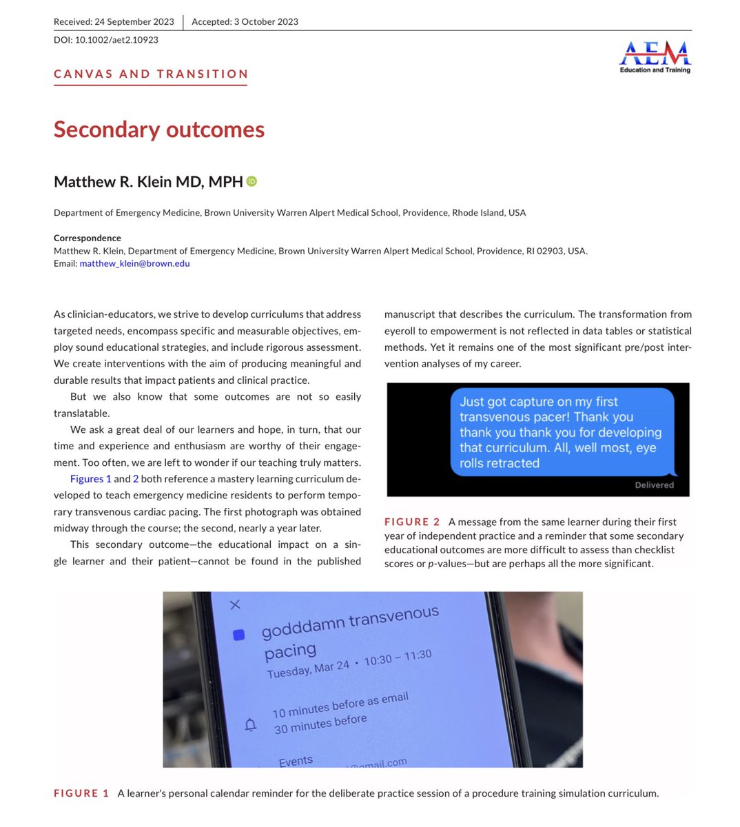 Grateful to @AEM_ETOnline for publishing this brief reflection on one of the sassiest and most significant (personally, if not statistically) secondary outcomes of my #meded career #masterylearning onlinelibrary.wiley.com/doi/10.1002/ae…