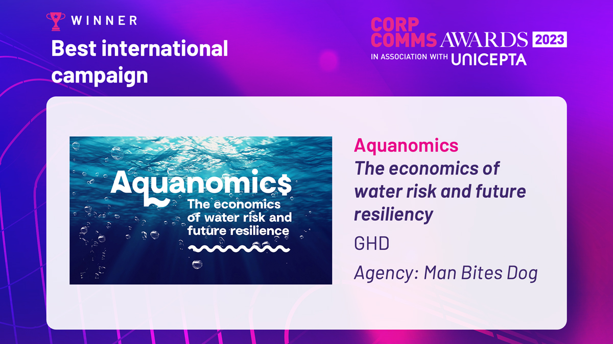 The winner of the 'Best International Campaign' is <a href="/GHDspeaks/">GHD</a> and their agency <a href="/manbitesdogb2b/">Man Bites Dog</a> for 'Aquanomics: The Economics of Water Risk and Future Resiliency.💧🏆#ccawards