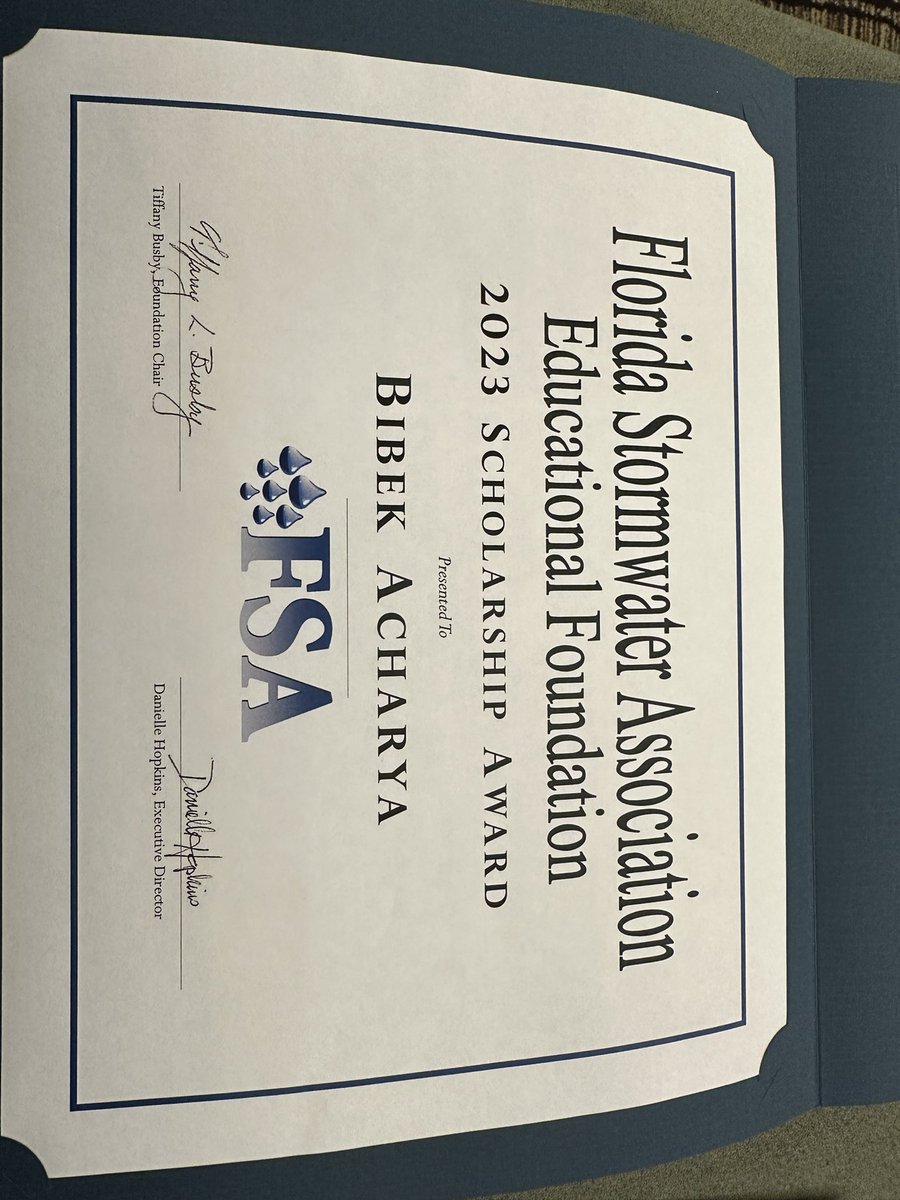 Bibek Acharya, Ph.D. (@bibektamu_) on Twitter photo Heartfelt gratitude to the Florida Stormwater Association (FSA) for awarding me the 2023 FSA EDUCATIONAL FOUNDATION SCHOLARSHIP! Thank you for supporting my educational journey. <a href="/VivekSharmaUF/">Vivek Sharma</a> <a href="/UF_ABE/">UF/IFAS Agricultural and Biological Engineering</a> 🌟 Heartfelt gratitude to the Florida Stormwater Association (FSA) for awarding me the 2023 FSA EDUCATIONAL FOUNDATION SCHOLARSHIP! Thank you for supporting my educational journey. <a href="/VivekSharmaUF/">Vivek Sharma</a> <a href="/UF_ABE/">UF/IFAS Agricultural and Biological Engineering</a> 🌟