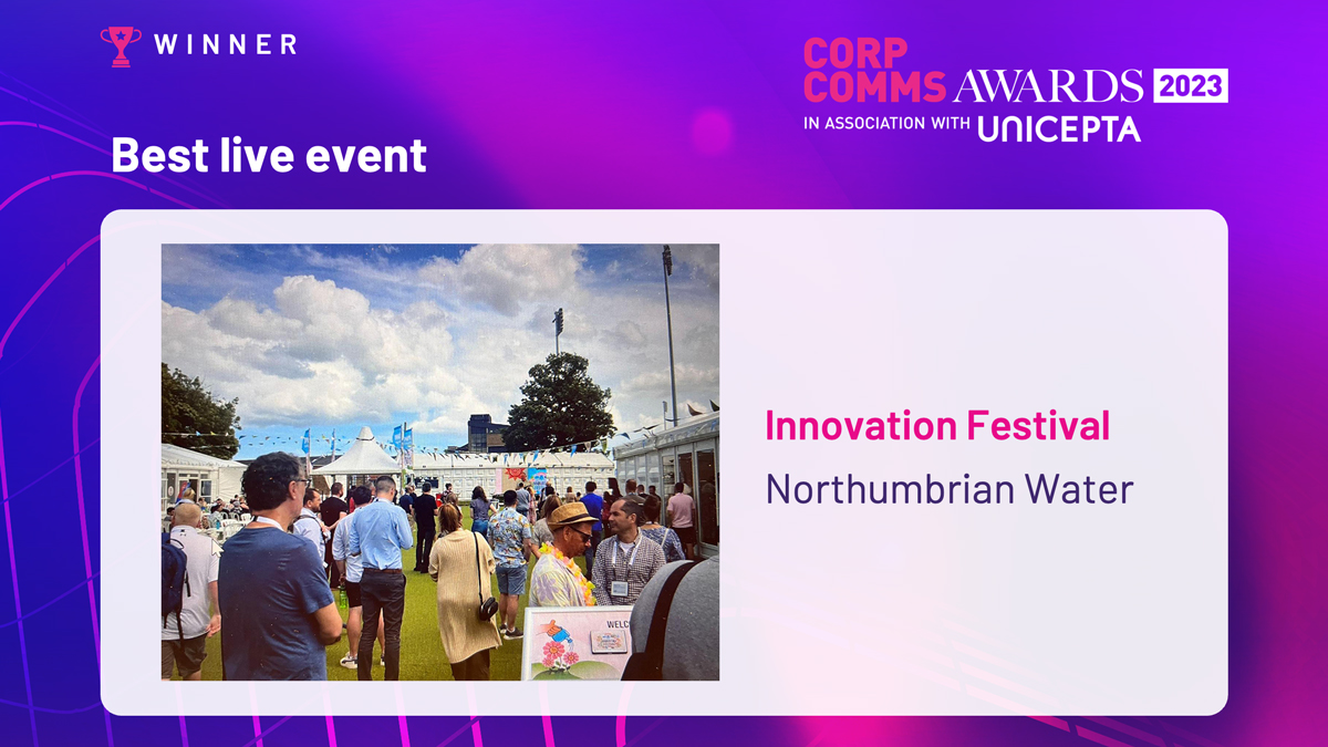 Exciting news, the winner of 'Best Live Event' is @nwater_care for their Innovation Festival!🏆#ccawards