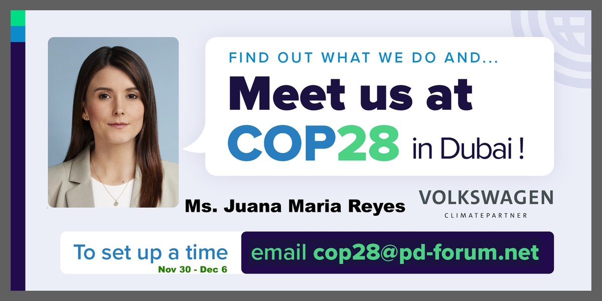 climatePDForum's tweet photo. Meet Ms. Juana Maria Reyes from #Volkswagen #ClimatePartner (https://t.co/4jkblqaYJd) at #COP28 - week 1 

Find out what we do to accomplish #ClimateActions. Set up a time - cop28 (at) https://t.co/Abkqesa3eg 

#ClimateAction @tjonesreporter @tristanbaurick @zcolman @Zhirji28 https://t.co/COl4vQPhzF