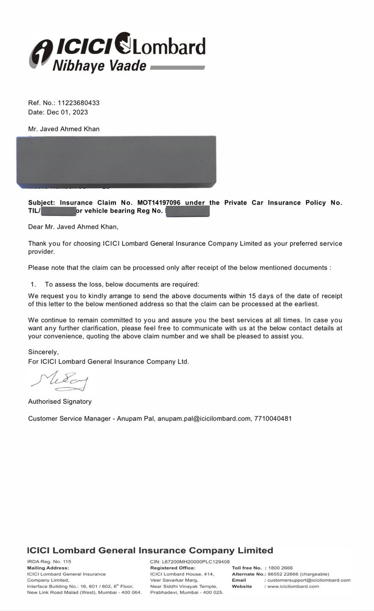 JavedAKhans's tweet photo. @ICICILombard @ICICILombard had issue a later without mention any documents just for harassment not to approved my insurance claim . https://t.co/J9m8p5NYPu
