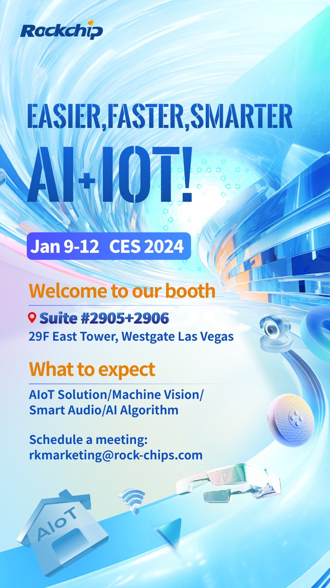 Meet Rockchip at #CES2024 in Westgete Las Vegas! Our latest solutions for #AIoT, #Machine vision , #Audio , #algorithms will on show! Schedule a meeting: rkmarketing@rock-chips.com (pls provided info. including ur: company name/product/interested RK solution/meeting date)
