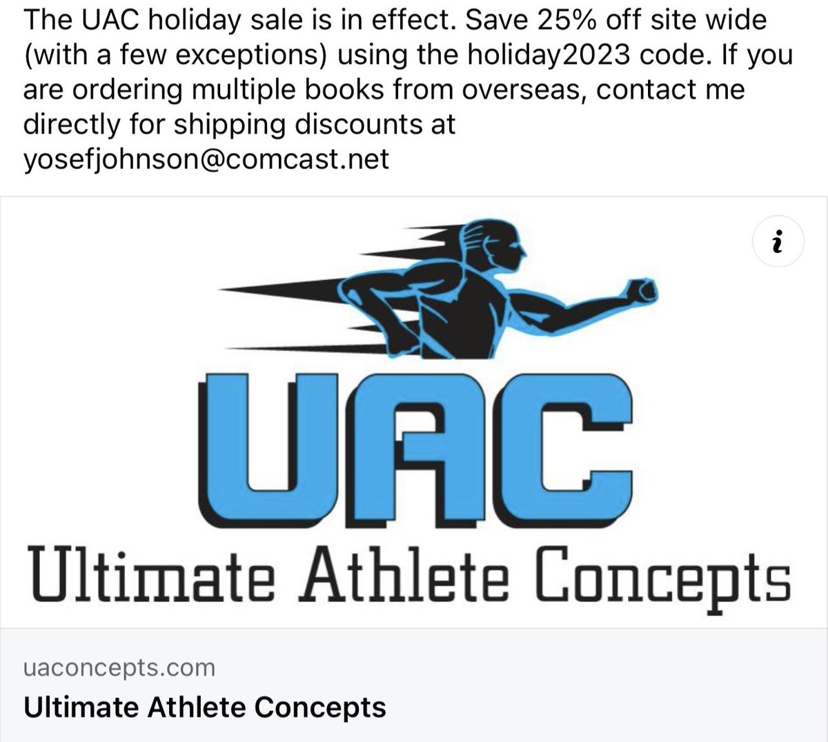 The UAC holiday sale is in effect. Save 25% off site wide (with a few exceptions) using the holiday2023 code. If you are ordering multiple books from overseas, contact me directly for shipping discounts at yosefjohnson@comcast.net

uaconcepts.com