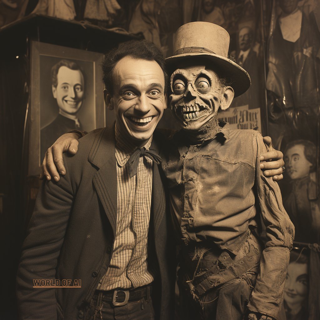 IWarnakumara's tweet photo. Vintage Comedy Duo Tintype Charm
Follow me on Instagram to view more collection : https://t.co/r8Zpn8frRp
World of AI #worldofai #aiart #AIArtworks #aiartcommunity #Vintage #Comedy #Ventriloquist #Dummy #Tintype #1910s #Boardwalk #Fun #Pinstripe #Showman #TopHat #Smile https://t.co/Q1oGlCfLzE