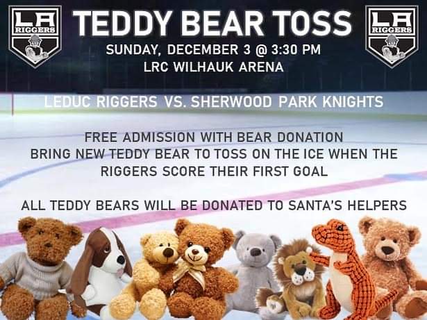 Make your way to the Riggers Game Sunday afternoon for a great cause against <a href="/ShParkKnights/">Knights Junior B</a> <a href="/LeducSantasHelp/">Leduc Santa'sHelpers</a> will be fun!