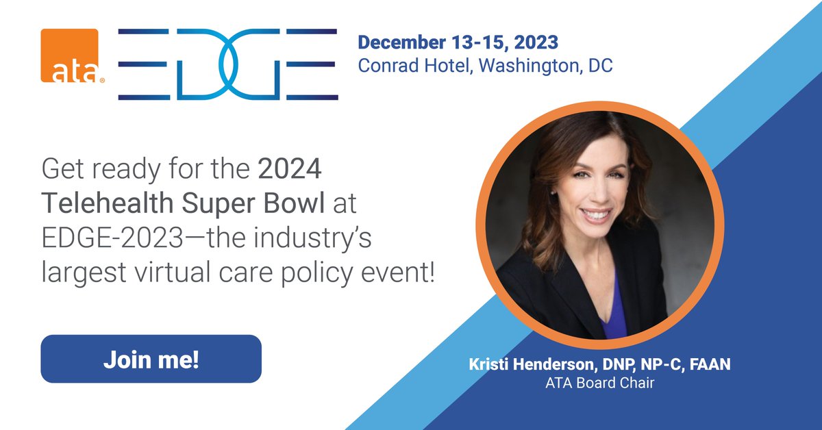 KristiHenderson's tweet photo. Get ahead of 2024 changes in telehealth policy! #ATAEDGE is the premier event dissecting #telehealth legislation and what it means for you. Don't miss out on shaping the future of healthcare. Dive in with us! ๐Learn more: https://t.co/nTi78EAors @americantelemed https://t.co/pPyMUXavWq