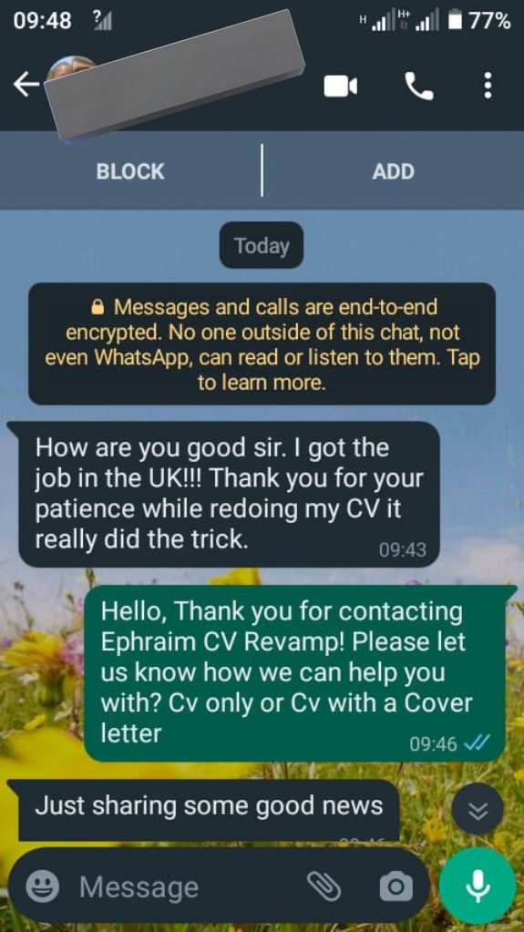 #Ad Revamp your CV to attract recruiters
Only R25 for the unemployed and R50 for the employed. CV + Cover letter R90

Dm, call or WhatsApp: 073 330 8330

Kelvin Momo Oscar Mbo Faith Nketsi Generators thuso Starlink Cjina