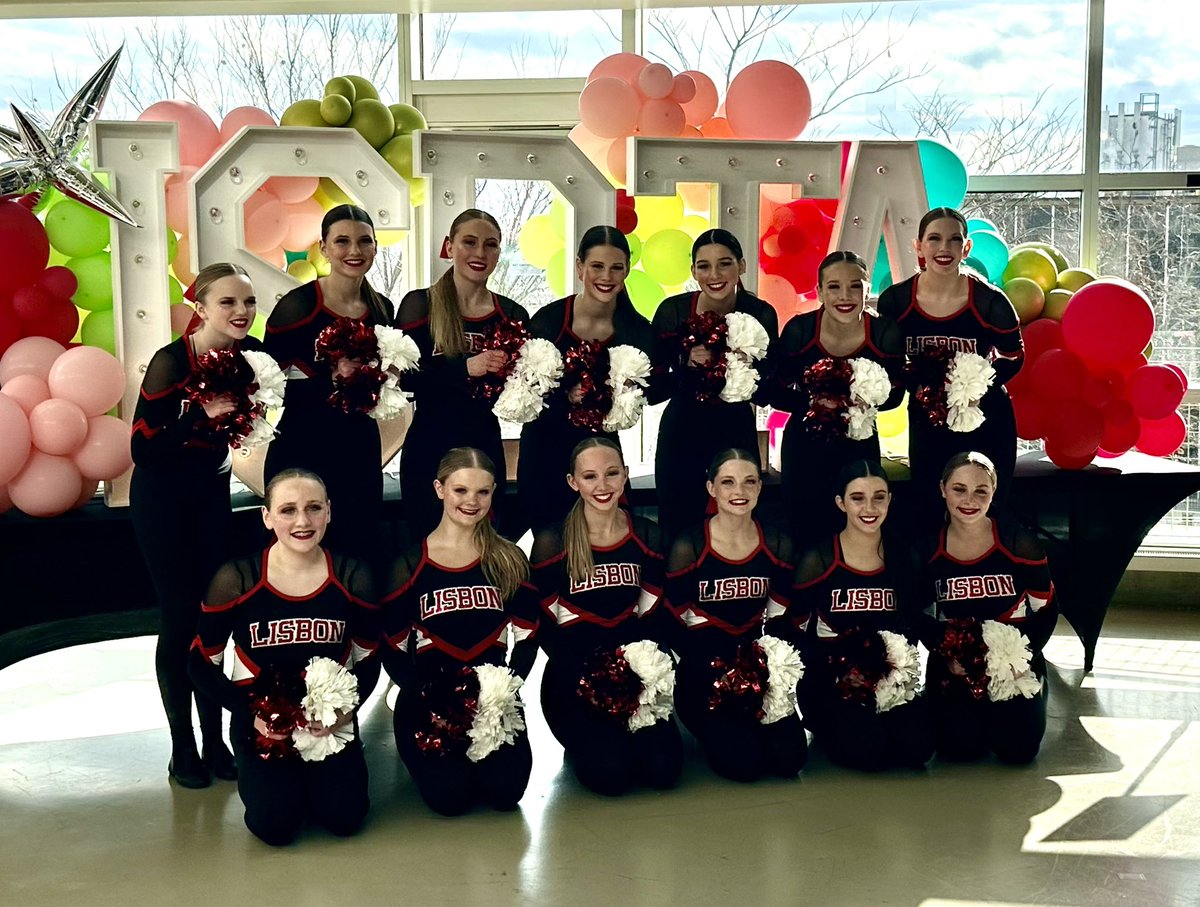 Lion_Activities's tweet photo. Congratulations to the Lisbon Dance Team for competing at the ISDTA Dance Championships in Des Moines today. The team placed 2nd in Poms and tied for 3rd in Kick! Britton Mason also finished in 9th place in solo competition early this morning! Great Job Ladies!!! https://t.co/MHlV5xa5Ck
