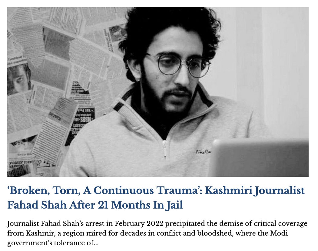 'Every hour was a struggle. Every breath was a battle. Every day was like a mighty hilltop. It is like you are chained to a stone that has been thrown into the sea & going down.' Kashmiri journalist Fahad Shah shared his trauma after 21 months in jail. article-14.com/post/-broken-t…