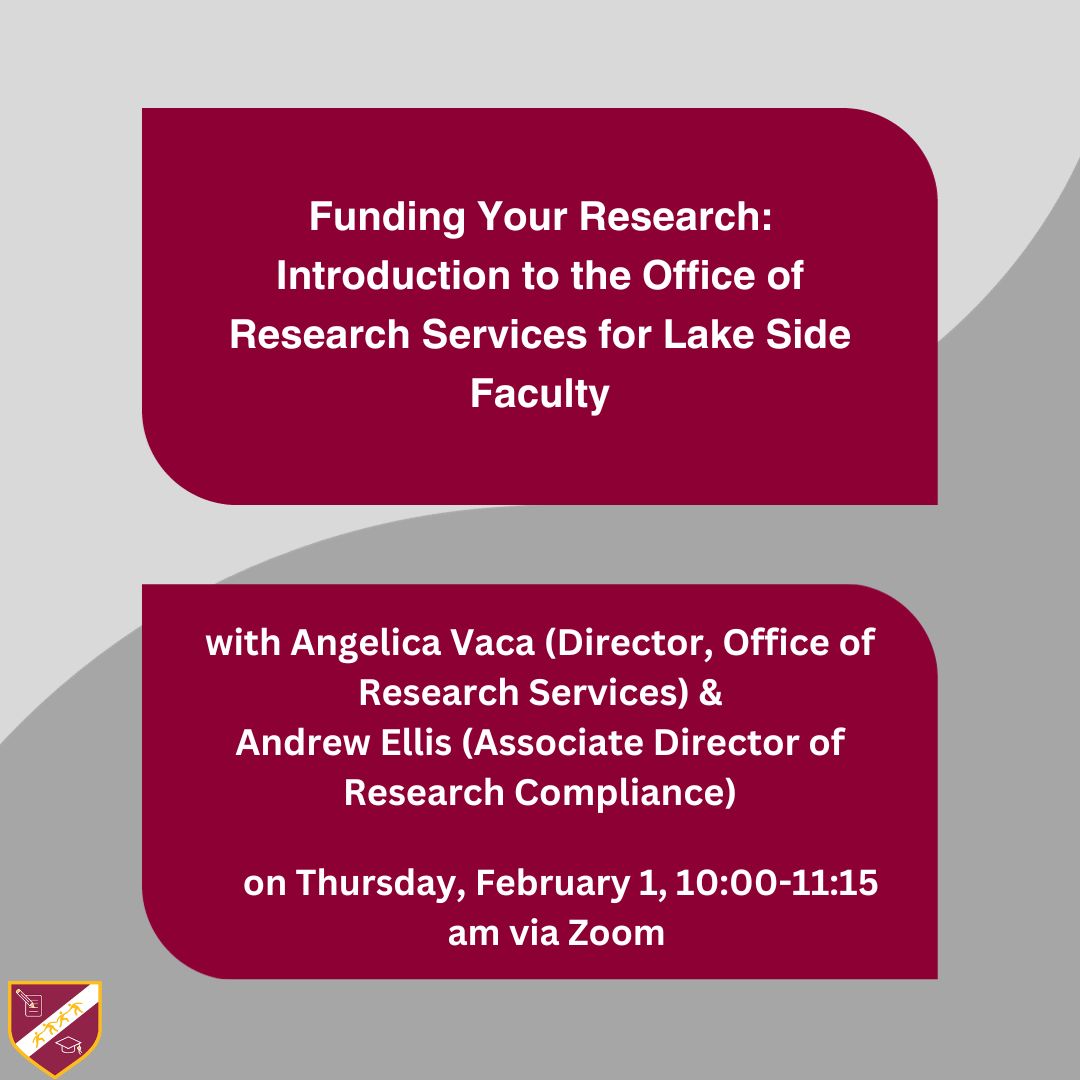 InspiredLUC's tweet photo. Join Angelica Vaca (Director, Office of Research Services) and Andrew Ellis (Associate Director of Research Compliance) for an introduction to the Office of Research Services for Lake Shore and Water Tower Campuses Faculty.

Register using the link in our bio! https://t.co/iYVyFZ838S