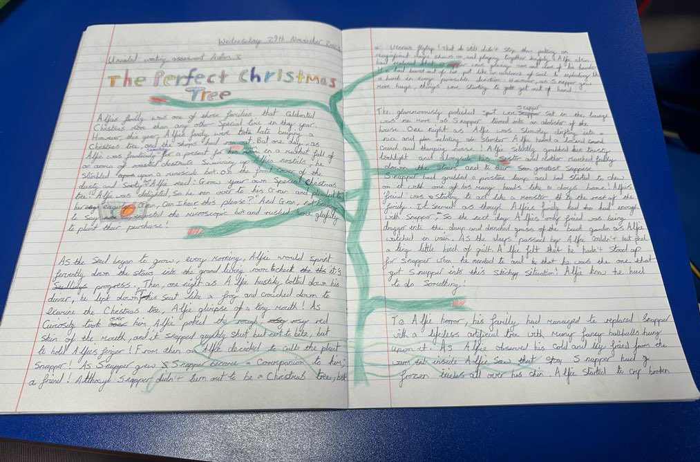 FionaMrsgreen's tweet photo. Class USA 🇺🇸 felt utterly inspired by the new Christmas advert from @JohnLewisRetail  and produced some fantastic narratives to retell the story of Snapper (who they absoloutely adore!)🌱🎄 #creativity #wearewriters #year6 https://t.co/9TAhRxEEzE