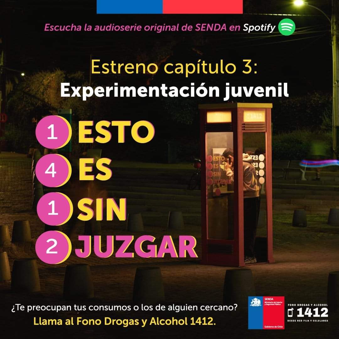 Senda_Tarapaca's tweet photo. 🎧Escucha "Experimentación juvenil", el tercer episodio de 1412: Esto Es Sin Juzgar, la audioserie original de SENDA, en Spotify. #EstoEsSinJuzgar
 👉 https://t.co/8hGHSinYdu https://t.co/rrJ3y4wqr3