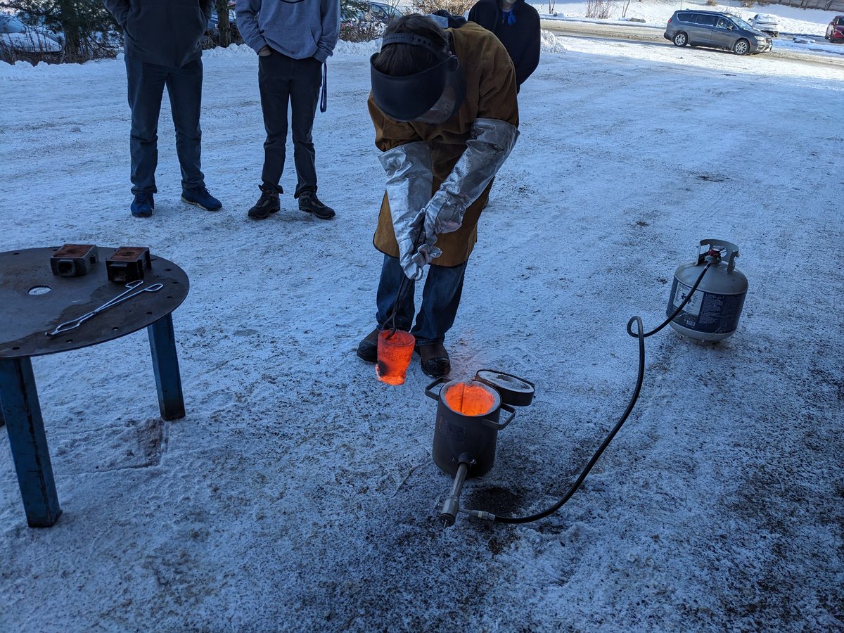 ianmct's tweet photo. Thanks Craig and Owen for demonstrating how to cast metal for #TER3M and #TDJ3O classes. So cool combining an ancient technology with 3d printing! https://t.co/GcQqMSpe1K