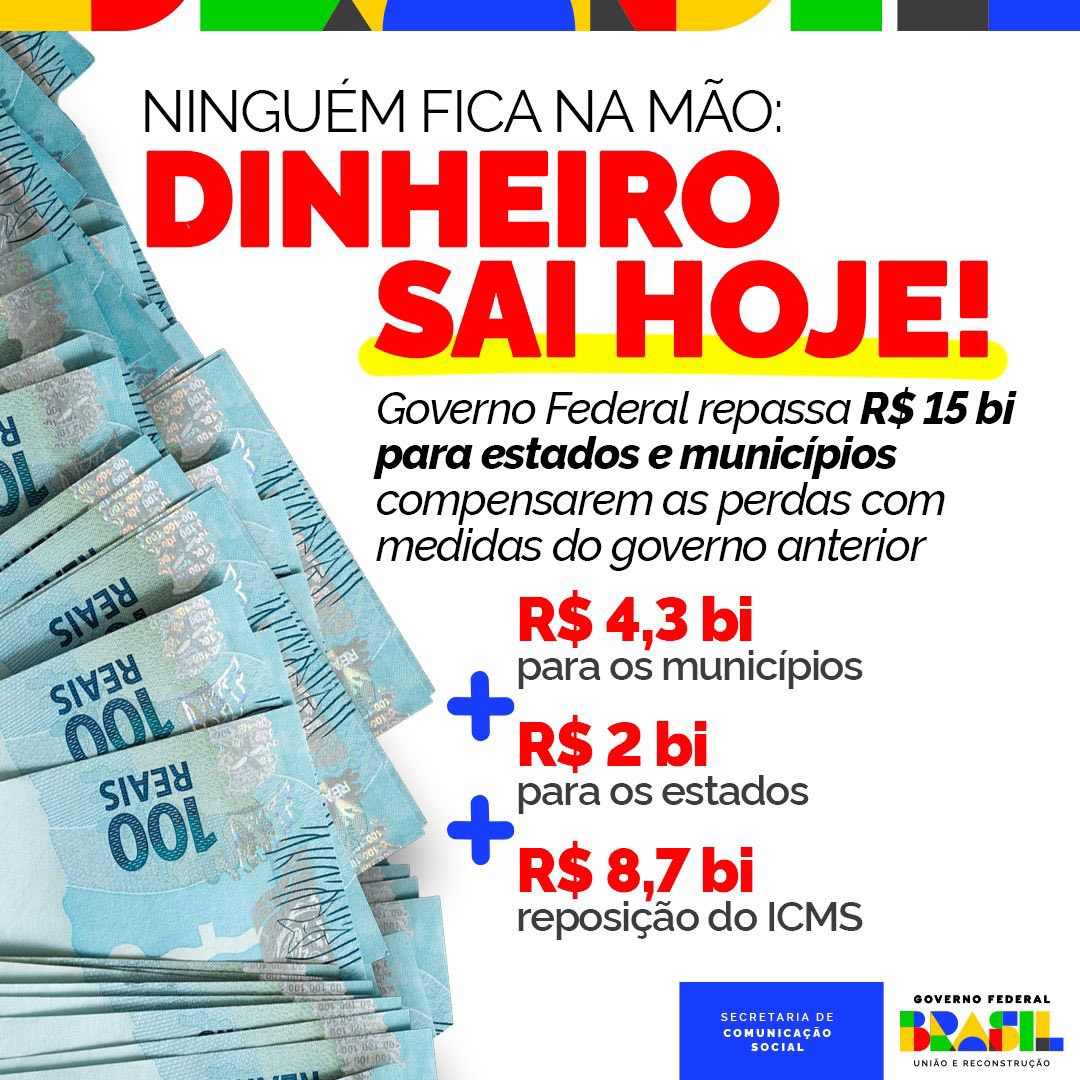 Hoje o Governo Lula efetiva o repasse de R$ 15 bilhões para que estados e municípios mantenham suas verbas de Saúde, Educação e Habitação, após as perdas provocadas por medidas tomadas pelo governo anterior.